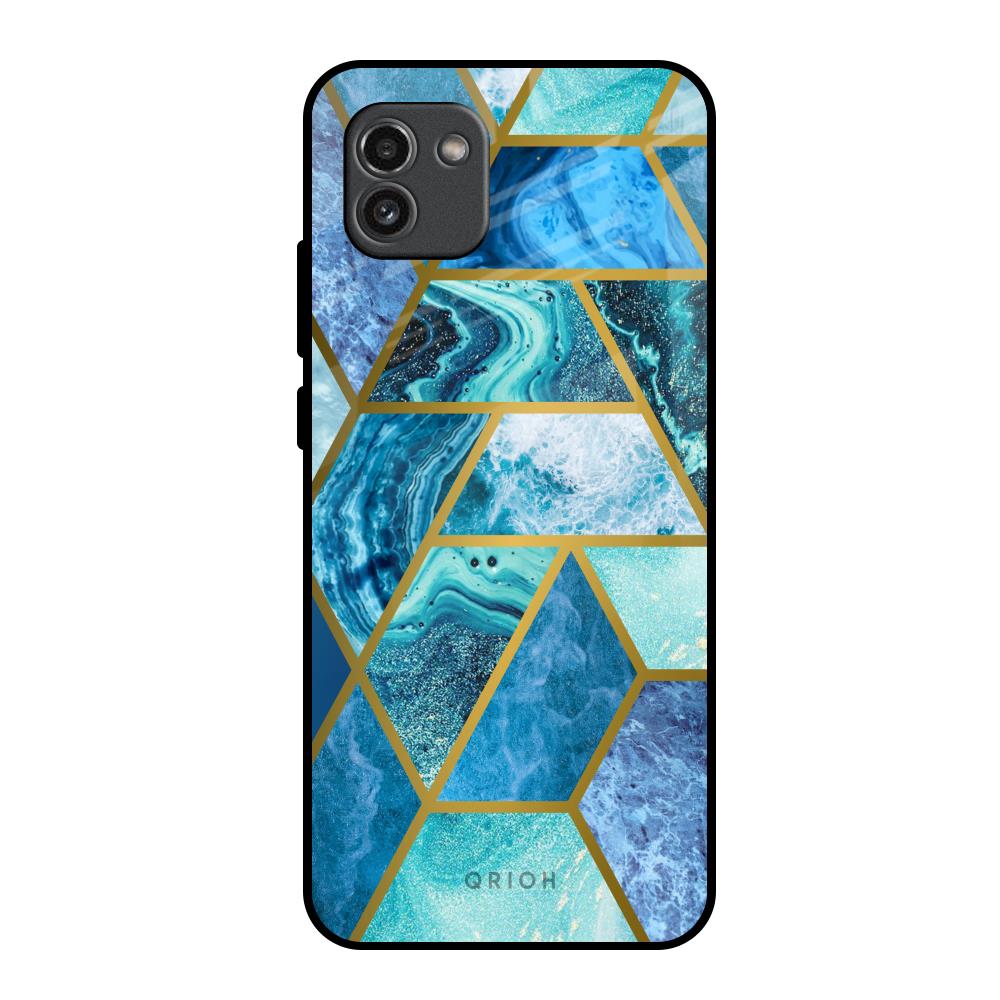 Turquoise Geometrical Marble Samsung Galaxy A03 Glass Back Cover Online
