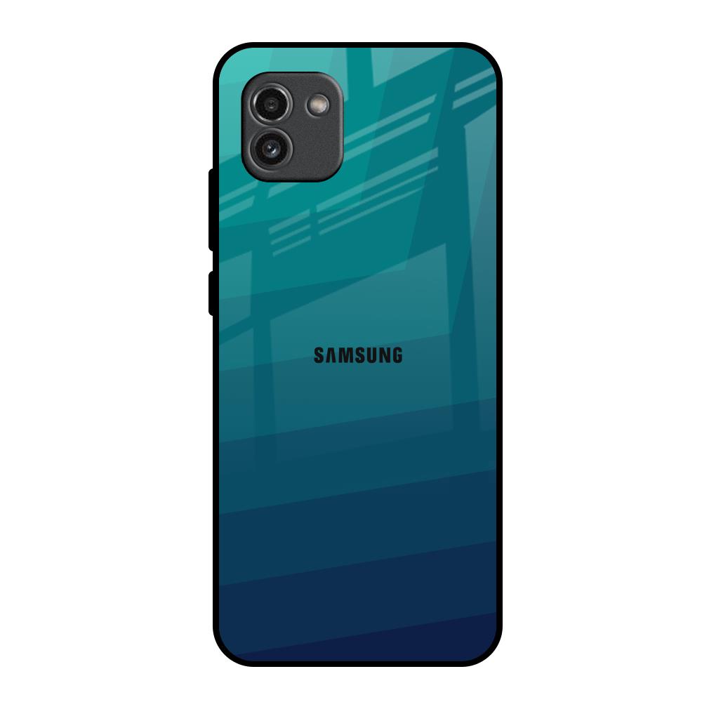 Green Triangle Pattern Samsung Galaxy A03 Glass Back Cover Online