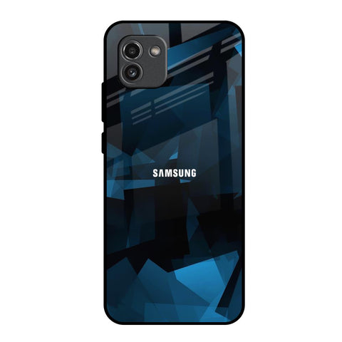 Polygonal Blue Box Samsung Galaxy A03 Glass Back Cover Online