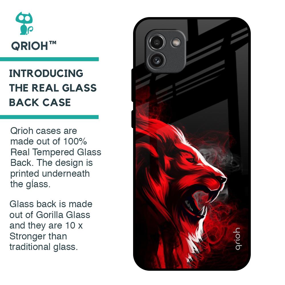 Red Angry Lion Glass Case for Samsung Galaxy A03