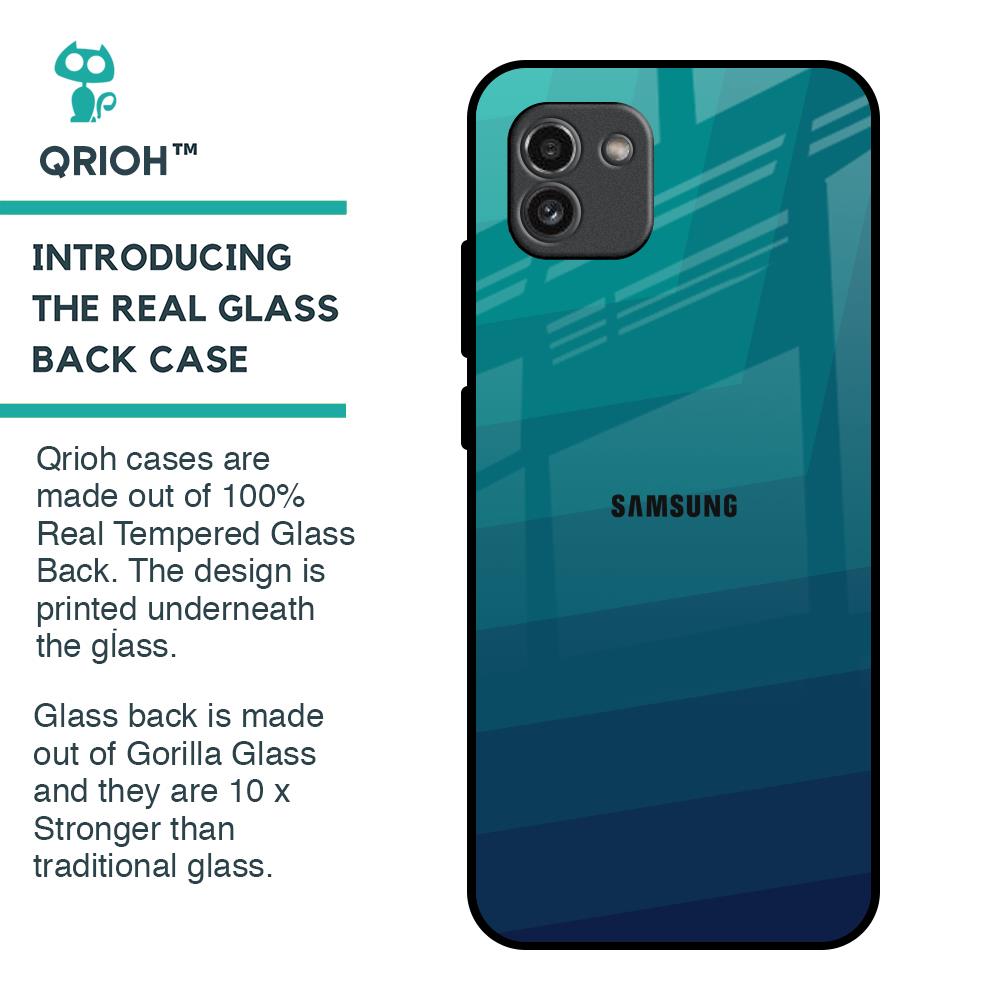 Green Triangle Pattern Glass Case for Samsung Galaxy A03
