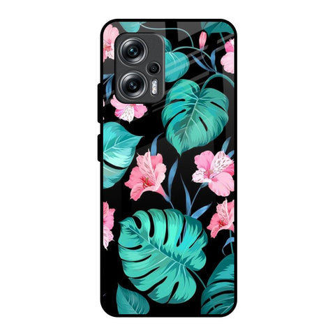 Tropical Leaves & Pink Flowers Redmi K50i 5G Glass Back Cover Online