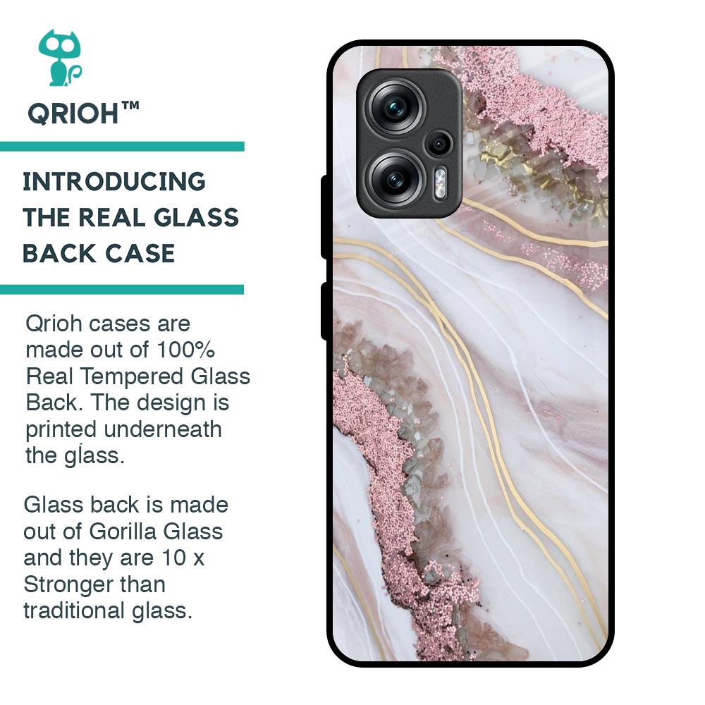 Pink & Gold Gllitter Marble Glass Case for Redmi K50i 5G