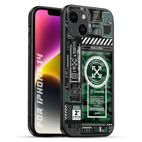 Green Camo Circuit iPhone 14 Glass Back Cover Online