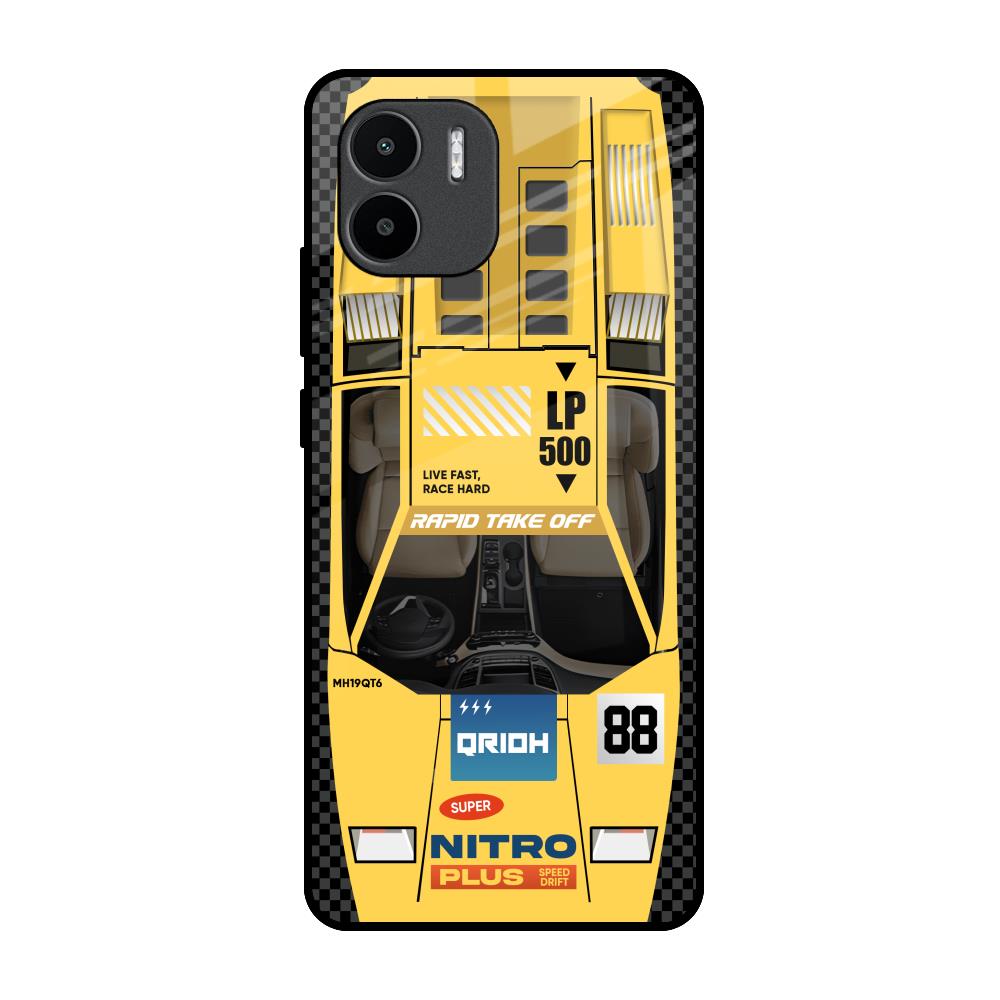 Yellow Racing Car Redmi A1 Glass Back Cover Online