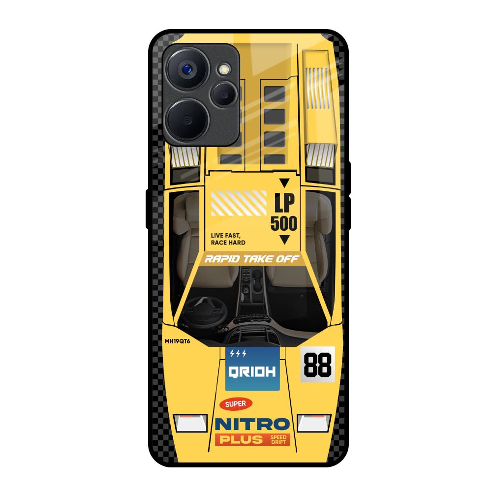 Yellow Racing Car Realme 9i 5G Glass Back Cover Online
