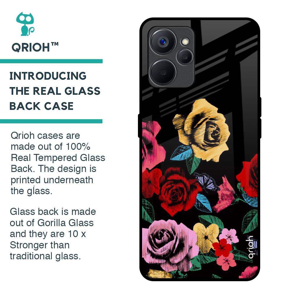 Floral Decorative Glass Case For Realme 9i 5G