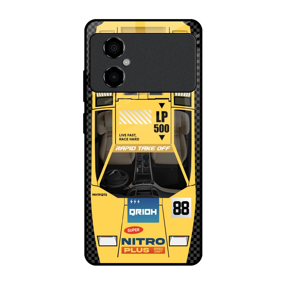 Yellow Racing Car Poco M4 5G Glass Back Cover Online