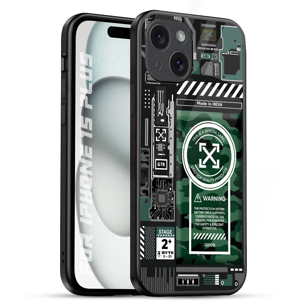 Green Camo Circuit iPhone 15 Plus Glass Back Cover Online