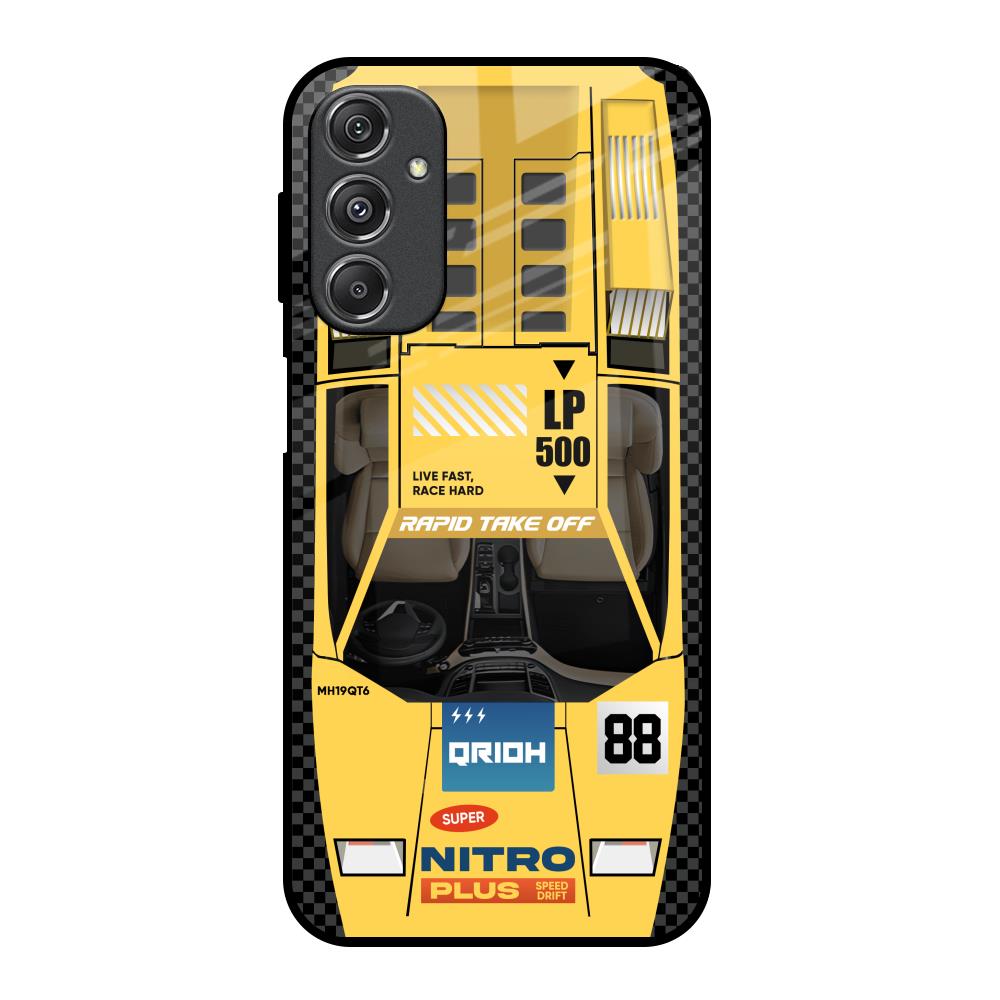 Yellow Racing Car Samsung Galaxy M34 5G Glass Back Cover Online
