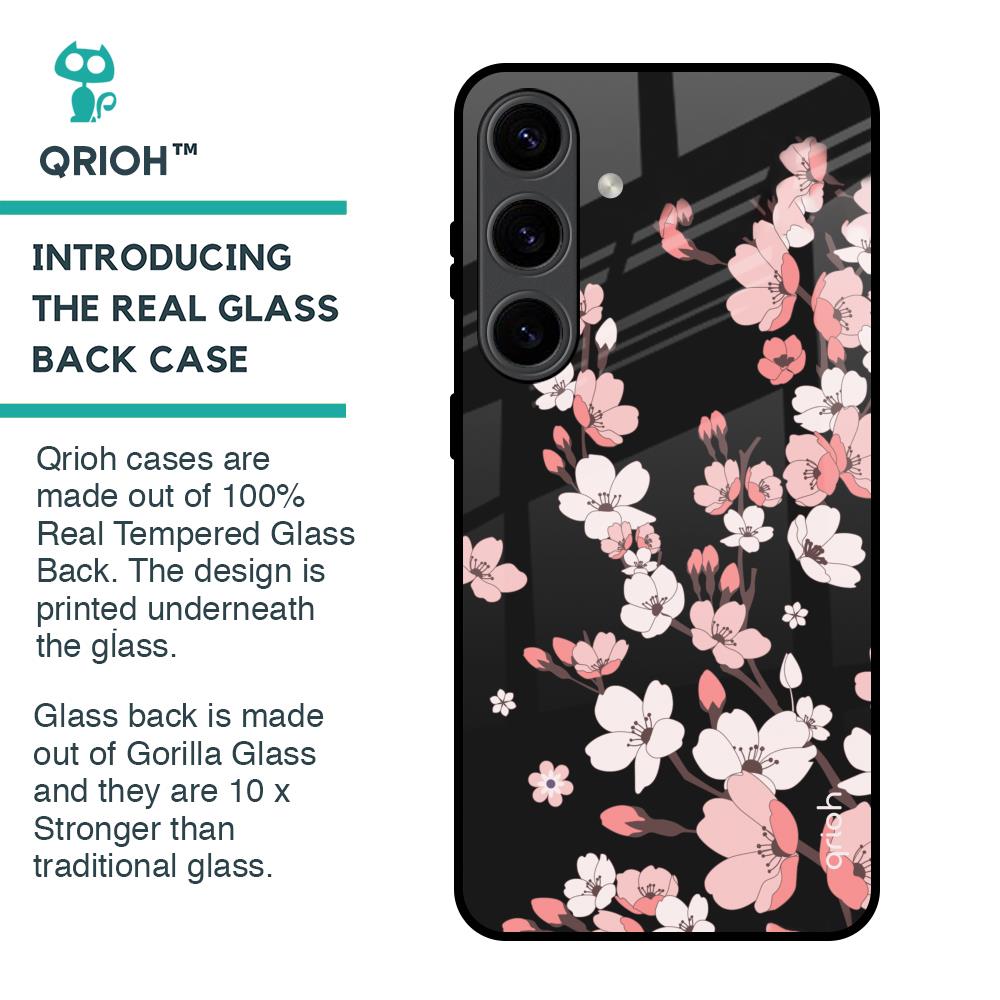 Black Cherry Blossom Glass Case for Samsung Galaxy S24 5G