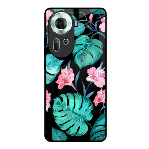 Tropical Leaves & Pink Flowers Oppo Reno11 5G Glass Back Cover Online