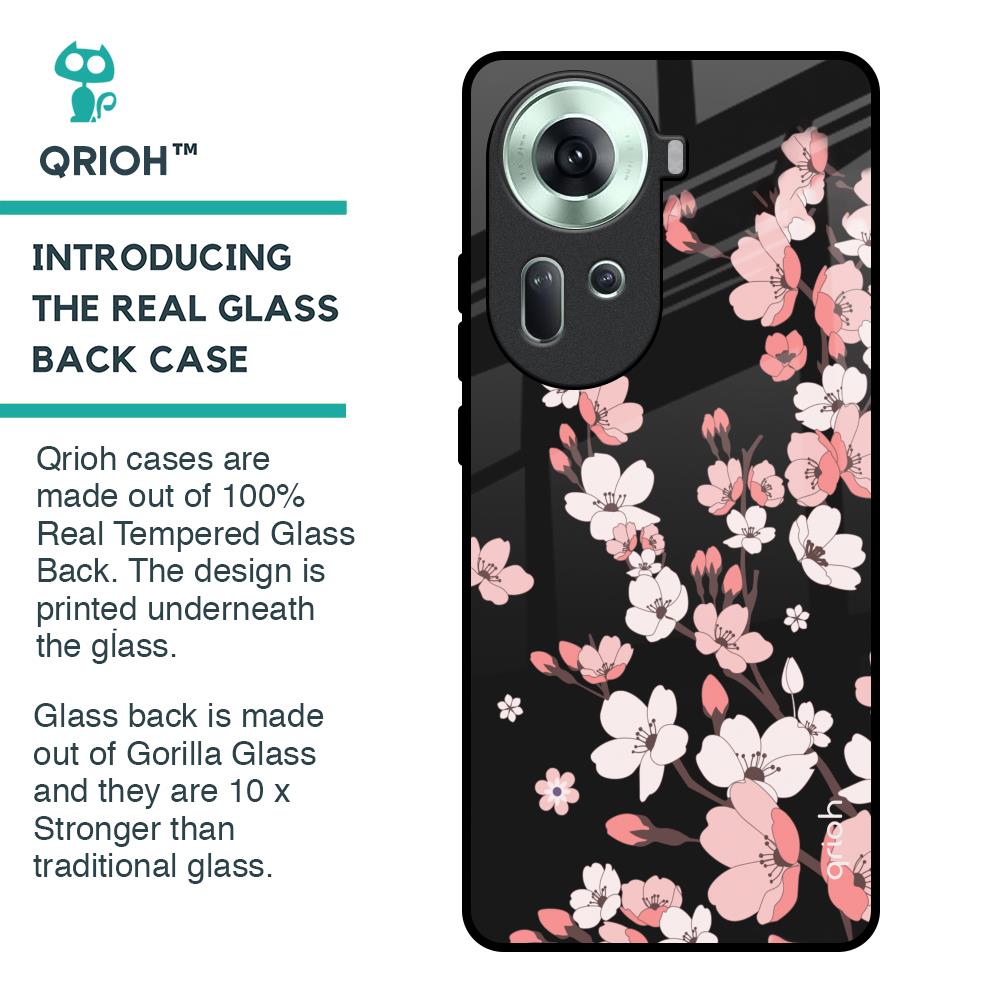Black Cherry Blossom Glass Case for Oppo Reno11 5G