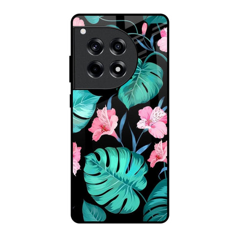 Tropical Leaves & Pink Flowers OnePlus 12R 5G Glass Back Cover Online