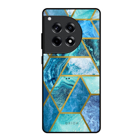 Turquoise Geometrical Marble OnePlus 12R 5G Glass Back Cover Online