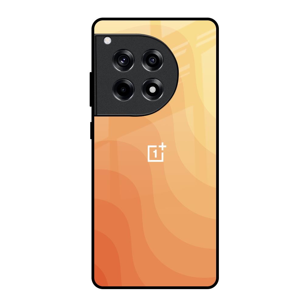 Orange Curve Pattern OnePlus 12R 5G Glass Back Cover Online