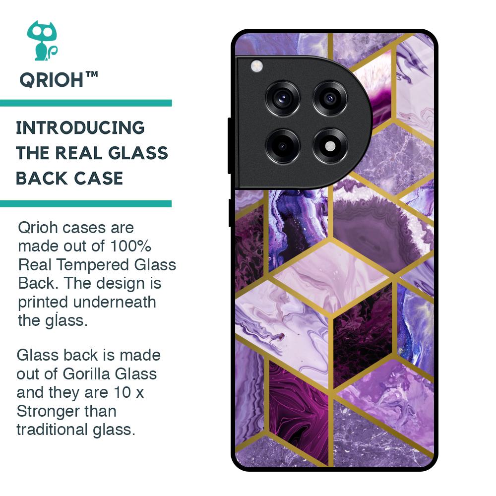 Purple Rhombus Marble Glass Case for OnePlus 12R 5G