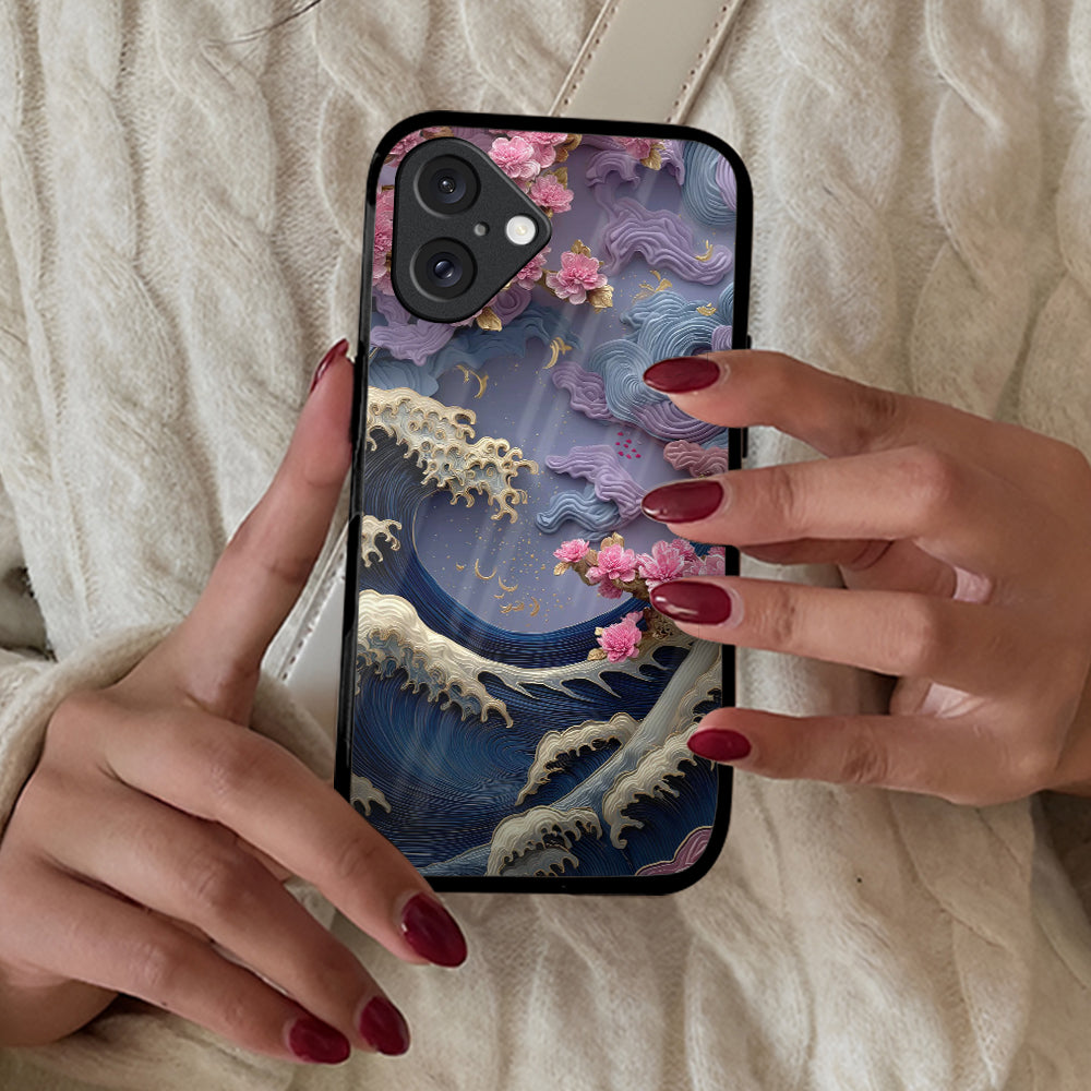 Wave & Pink Blossom Glass Case