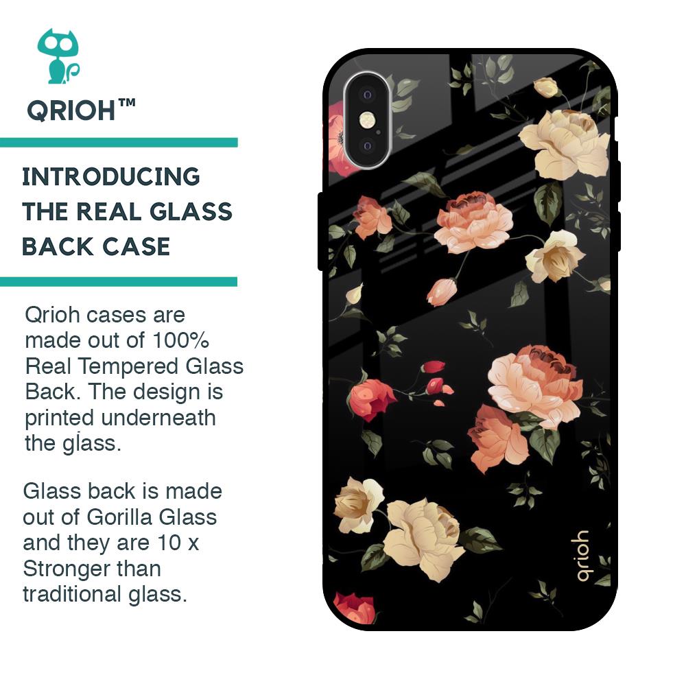 Black Spring Floral Glass Case for iPhone X