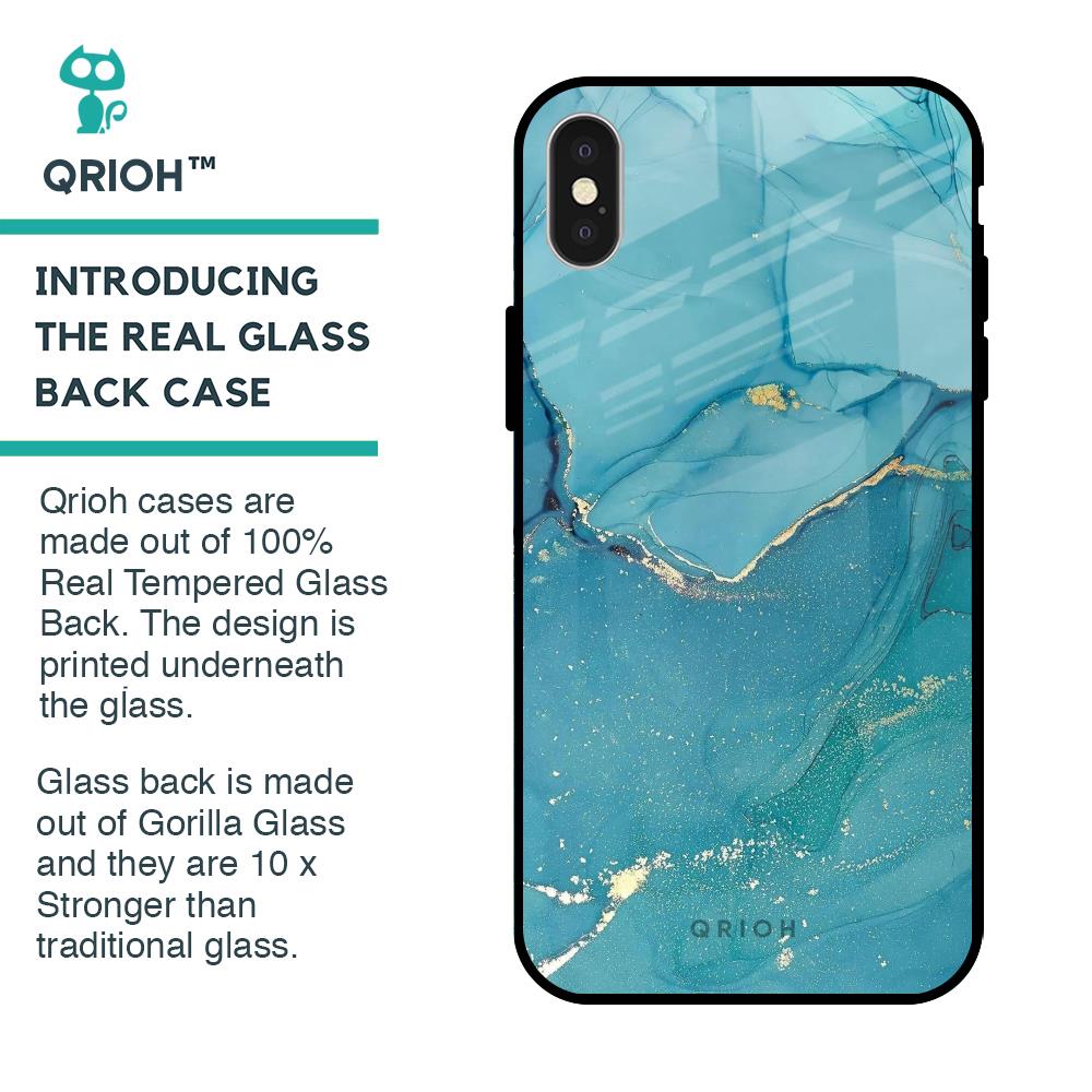 Blue Golden Glitter Glass Case for iPhone X