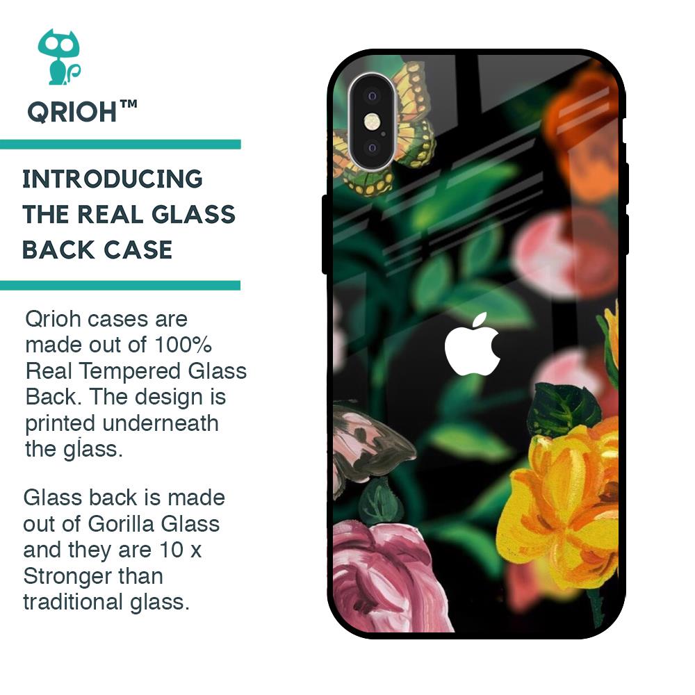 Flowers & Butterfly Glass Case for iPhone X