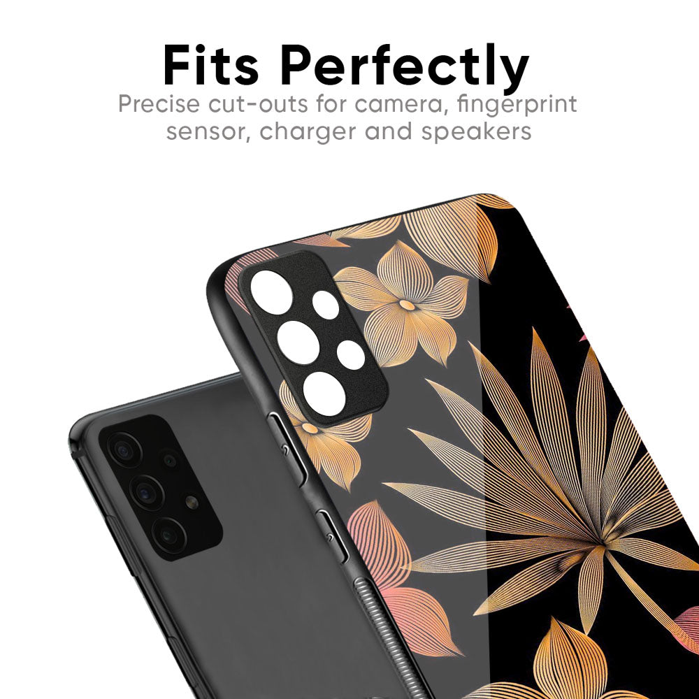 Lines Pattern Flowers Glass Case for Poco M3 Pro