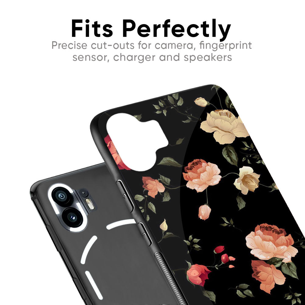 Black Spring Floral Glass Case for Nothing Phone 2