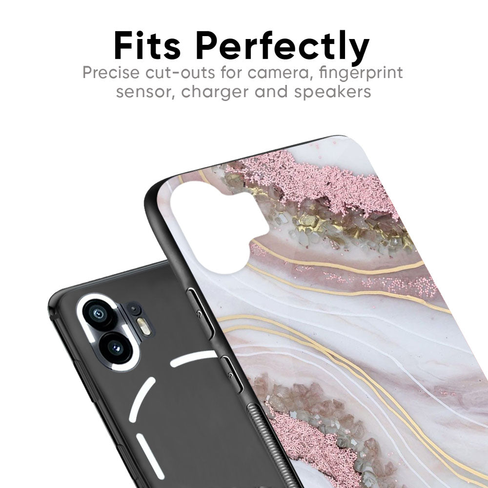 Pink & Gold Gllitter Marble Glass Case for Nothing Phone 2