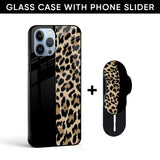 Leopard Pattern Glass case with Slider Phone Grip Combo