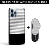 Horizontal Stripes Glass case with Slider Phone Grip Combo