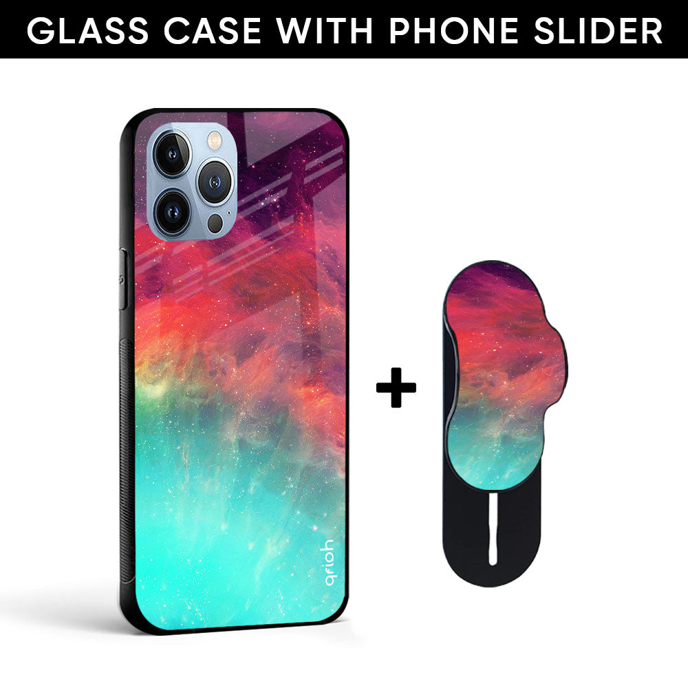 Colorful Aura Glass case with Slider Phone Grip Combo