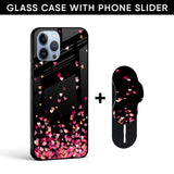 Heart Rain Fall Glass case with Slider Phone Grip Combo