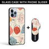 Abstract Faces Glass case with Slider Phone Grip Combo