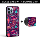 Decorative Mandala Glass case with Square Phone Grip Combo
