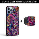 Abstract Flowers Glass case with Square Phone Grip Combo