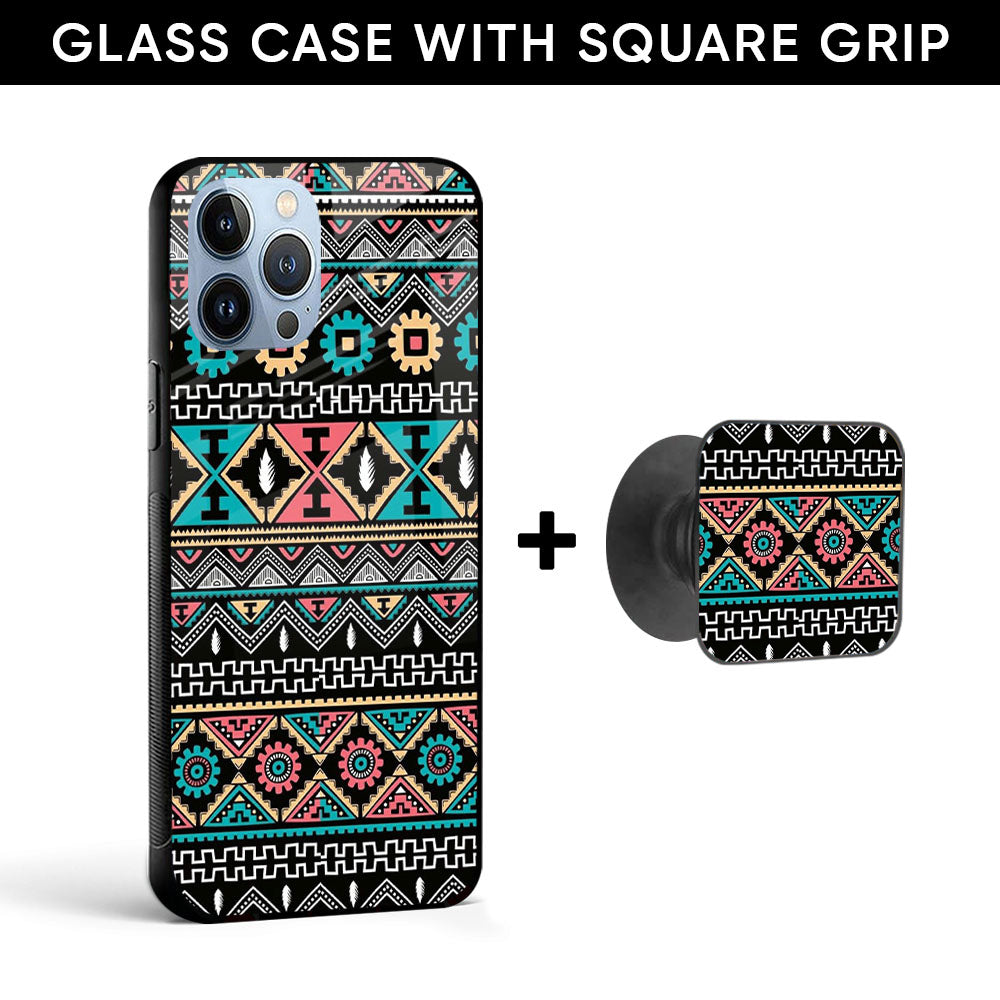 Mandala Pattern Glass case with Square Phone Grip Combo