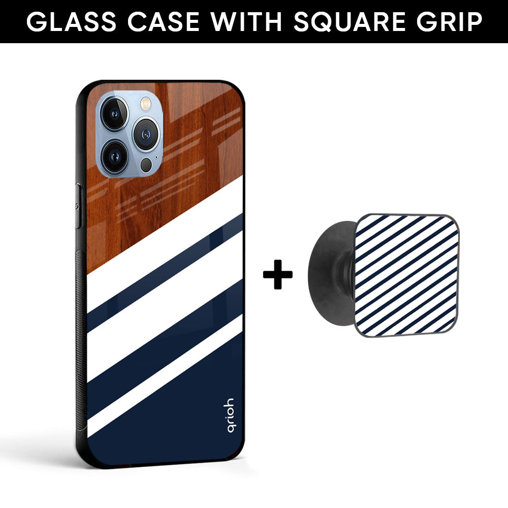 Bold Stripes Glass case with Square Phone Grip Combo
