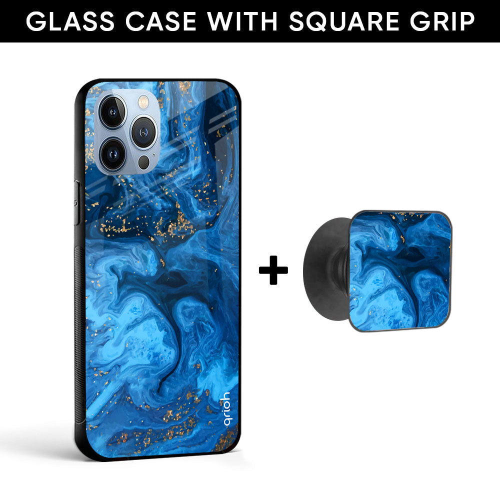 Gold Sprinkle Glass case with Square Phone Grip Combo