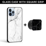 B&W Marble Glass case with Square Phone Grip Combo