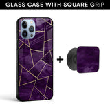 Geometric Purple Glass case with Square Phone Grip Combo