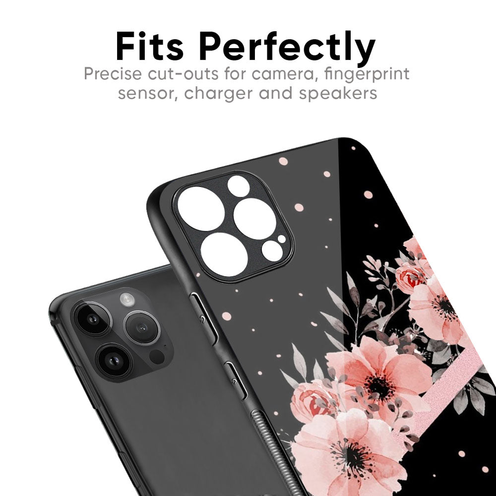 Floral Black Band Glass Case For iPhone XS Max