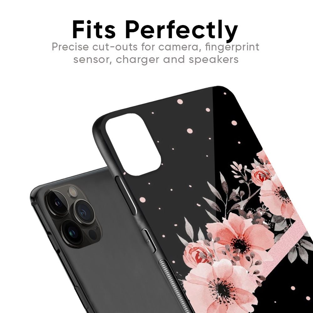 Floral Black Band Glass Case For iPhone SE 2022