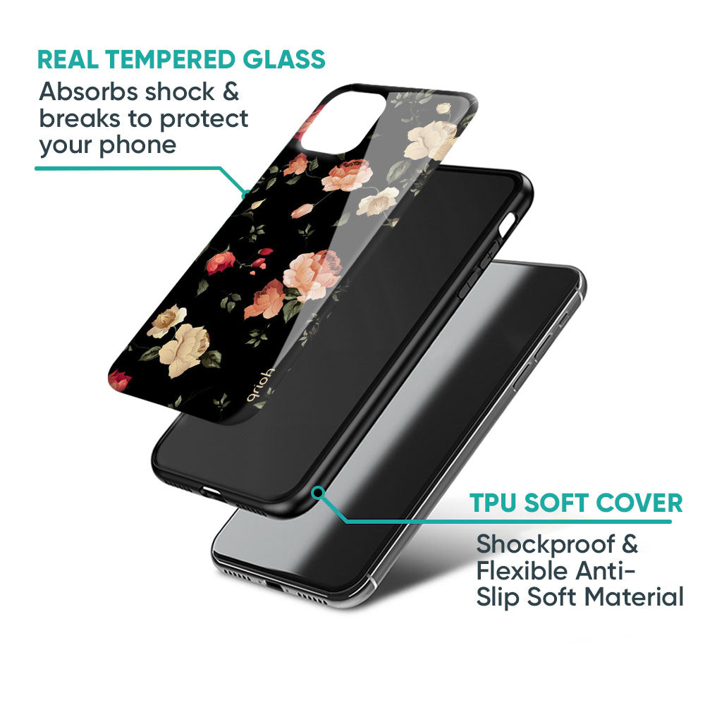 Black Spring Floral Glass Case for Vivo X50 Pro