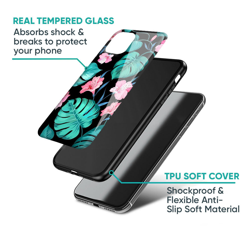 Tropical Leaves & Pink Flowers Glass Case for Vivo X50 Pro