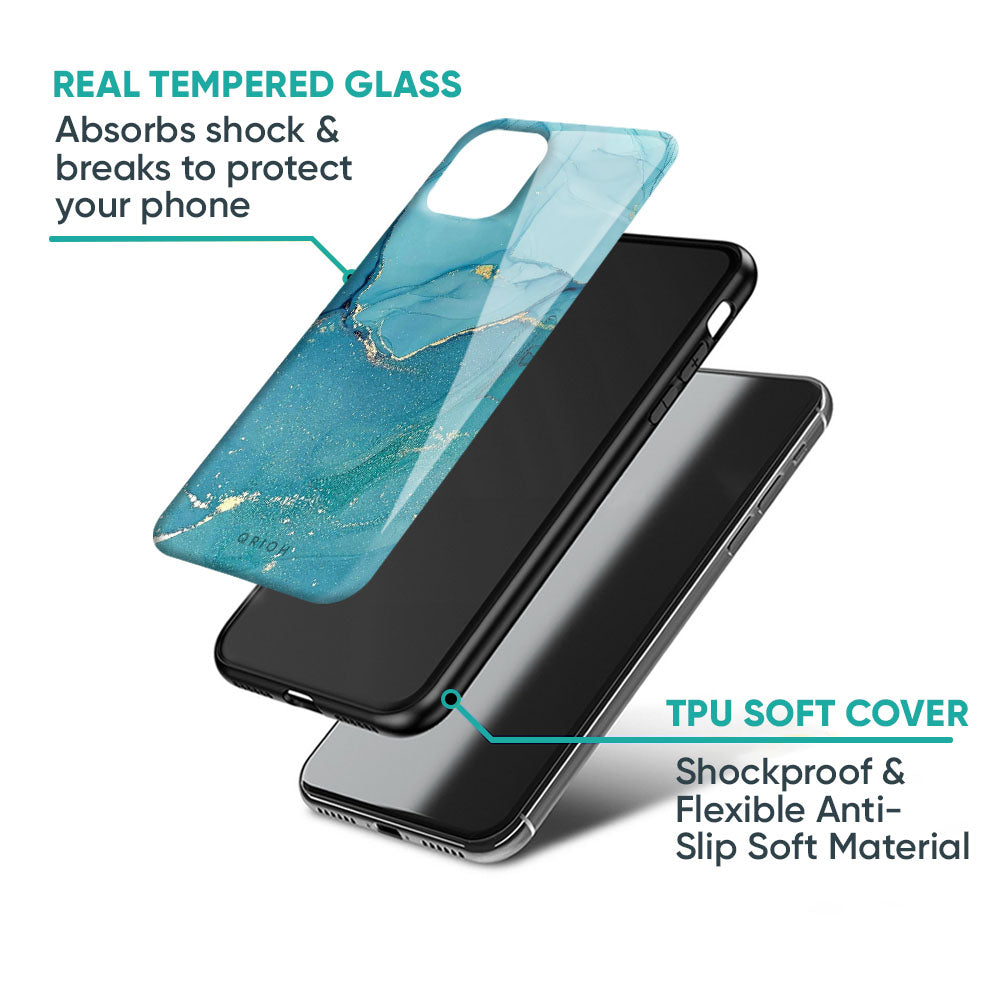 Blue Golden Glitter Glass Case for Vivo X50 Pro