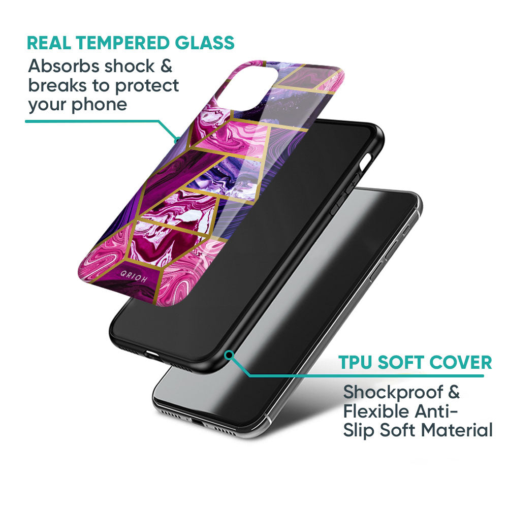 Electroplated Geometric Marble Glass Case for Redmi 10 Prime
