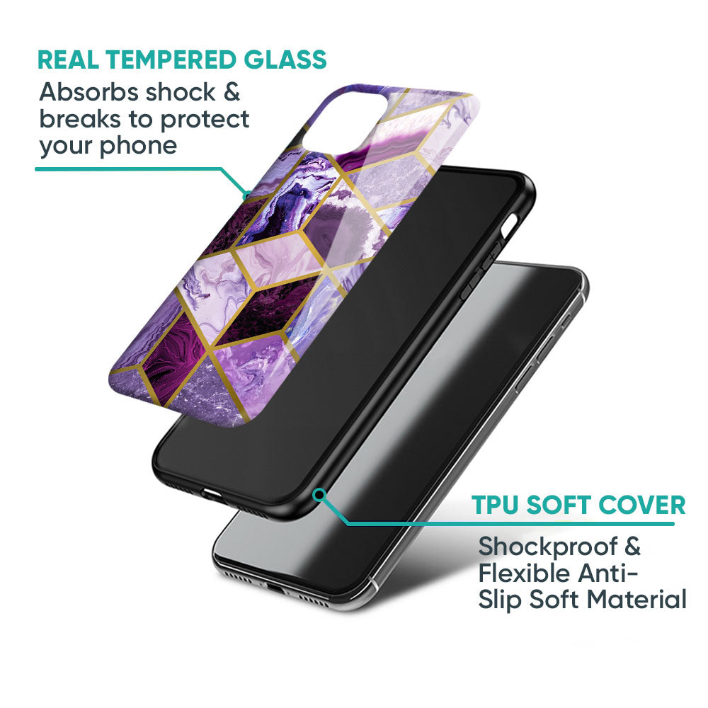 Purple Rhombus Marble Glass Case for iPhone XS Max
