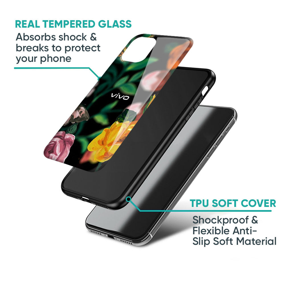 Flowers & Butterfly Glass Case for Vivo X50 Pro