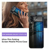 Grey & Blue Wooden Texture Glass Case for Samsung Galaxy Z Flip4 5G