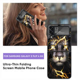 Golden Grey Lion Glass Case for Samsung Galaxy Z Flip4 5G